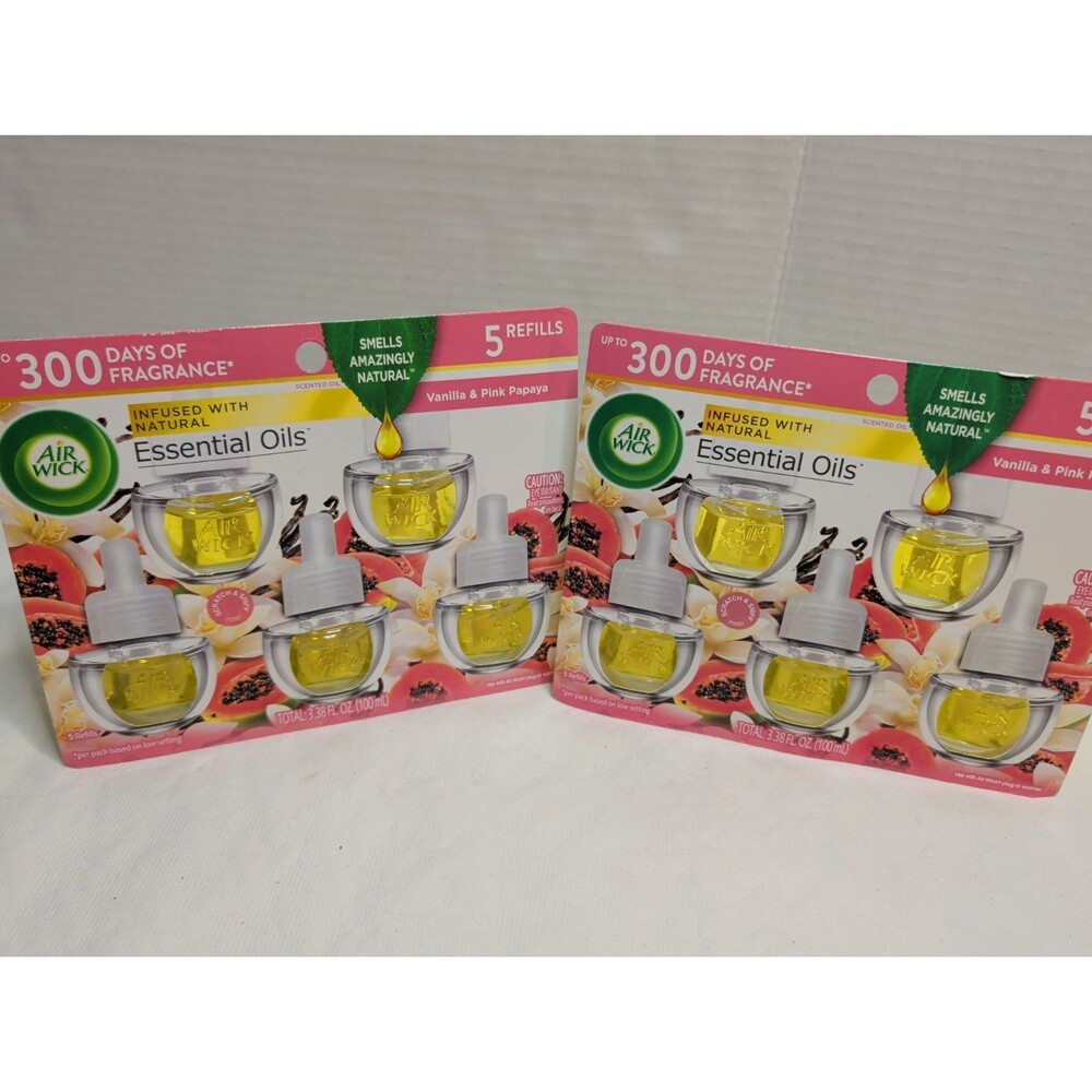 Air Wick Plug-In Oil Refill Vanilla & Pink Papaya 5-Pack 3.38 fl oz, Lot Of 2